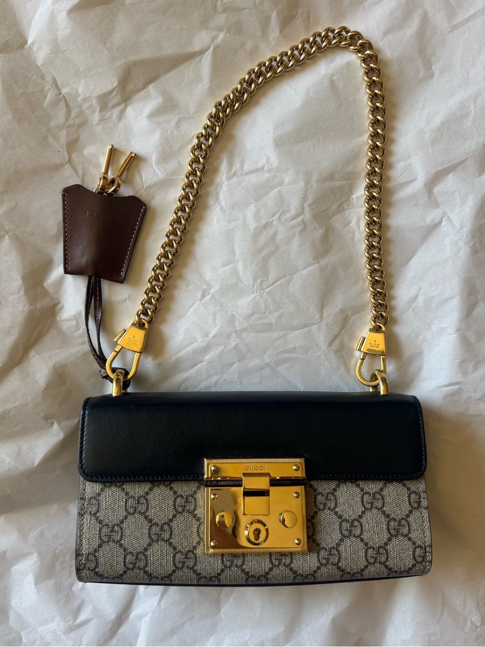 Gucci Brown/Black GG Supreme Canvas Crossbody with Gold Lock - Picture 11 of 16